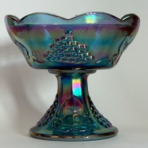 VINTAGE INDIANA GLASS CARNIVAL Candle Stick Holder Blue Harvest Grape 4"H